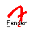 Six colored 'Fender' text icons arranged in two on a gray background, each with distinct pixelated color variations