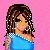 Pixelated character with brown hair and blue off-shoulder top against pink background, text "Sparkle Sparkle" visible.