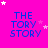 identical blue text 'THE TORY STORY' on a bright pink background with scattered white and light pink stars