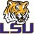 Pixelated tiger head above 'LSU' text, with '2008 LSU Football' and 'GEAUX TIGERS' text blocks on black and gray backgrounds.