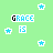 Pixelated green background with scattered blue stars and text elements including "GRACE 15," "LLAMA!" in black-and-white, and multicolored "WHOO!" phrases.