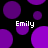 Black background with multiple purple circles of varying sizes, some partially cut off, with the name 'Emily' in white text appearing four times.