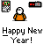 Animated contact sheet of a New Year's themed buddy icon showing multiple frames with character animations and text elements.