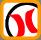A pixelated icon with a black curved line and red shapes on a white background, framed by an orange border.