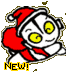 Six cartoon character icons with Santa hats and red scarves, each labeled 'NEW!' in yellow text on a gray background.