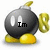 A cartoon bomb with yellow feet and a golden fuse, displaying text on its body in six distinct frames.