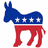 Blue and red donkey silhouette with white stars on its back, standing against a white background.