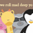 Pixelated static image shows a yellow giraffe with orange ossicones, gray cat-like creature, and black-and-white penguin on brown background.