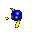 A blue sphere with yellow fragments scattered around it, showing sequential motion