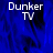 Blue background with white text 'Dunker TV' in pixelated font, showing partial gray area on right side.