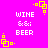 A static image with a bright pink background featuring repeated white text "WINE && BEER" and yellow pixelated square patterns.