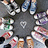 A circular arrangement of small, pixelated figures in various poses and colors surrounding a central gray heart shape on a dark background.