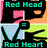 Pixelated with black hand silhouettes on colored backgrounds, text labels "Red Head" and "Red Heart", and repeated shapes