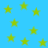 Blue background with scattered yellow-green stars of varying sizes and slight blurring effects.