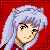 Pixel art character with light purple hair and yellow eyes displays multiple facial expressions against a red background.