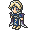 Pixel art character with blonde hair and blue eyes in four sequential poses showing movement from left to right.