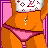 Pixel art contact sheet of a 3x3 grid showing an animated fashion doll icon with pink background, orange character in various outfits and poses across frames.