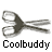 Six grayscale animated frames of scissors in various open/closed positions with "Coolbuddy" text below each frame on a white background.