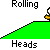A pixelated animation shows a white ball rolling down green slopes with text labels 'Heads' and 'Rolling' on gray backgrounds.