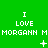 Green background with repeated white text "I LOVE MORGANN" and small symbols changing across three