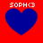 Four identical blue heart shapes on red background with white text above each heart reading '50PH<3' in pixelated font.