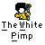 Pixel art character with afro hair holding a colorful staff, below text reading 'The White Pimp' on gray background.