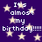 Purple background with light yellow stars and repeated white text reading "It's almost my birthday!!!!!" in pixelated font.