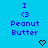 Blue background with purple text 'I <3 Peanut Butter' repeated across multiple , featuring pixelated heart and arrow symbols in different positions