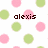 Pixelated image with pink and green polka dots on white background, displaying brown text fragments.