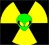 Static pixelated icon featuring a green-headed figure with yellow limbs against black background, surrounded by three large yellow triangular shapes resembling radiation symbols.