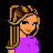 Pixelated character with blonde ponytail and purple top stands against black background, text reads 'I may be beautiful but STOP STARING!' in white block letters.