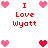 Pixel art icon with red text "I Love Wyatt" surrounded by pink and red heart symbols in a