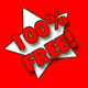 Two star-shaped badges on red background display '100% FREE!' text in red and yellow with 3D effects.