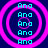 Four identical circular patterns with concentric rings and repeated text on a dark blue background.