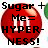 A static pixelated image features a red circular shape with black text reading "Sugar + Me = HYPER-NESS!" over it, and partial green foliage on the right.