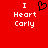 Red background with white text "I Heart Carly" and a black pixelated heart symbol above the word "Heart", displayed in two identical side-by-side