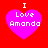 Four identical pixelated heart-shaped icons with white text "I Love Amanda" on a red background, arranged in a