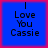 Blue square with red border displays 'I Love You Cassie' text in black pixelated font across four identical