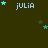 Dark green background with repeated 'julia' text and scattered cyan and dark green stars in a pixelated style.