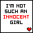 nine pixel-art displays the phrase "I'M NOT SUCH AN INNOCENT GIRL" with "INNOCENT" in distinct colors and matching heart icons below