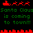 Pixelated red and green holiday-themed animation with Santa Claus sleighs, reindeer, cityscape, and text "Santa Claus is coming to town!!!" on black background.