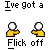 Pixelated character with white head and yellow body holding a gift box, transitioning through multiple states including open hands, raised hand, and motion blur effects.