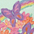 Animated icon with purple butterfly over pink flowers and rainbow background, green text 'Original Icons .com' on dark green