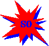 Six starburst-shaped icons arranged in two on a gray background, each containing text with color variations