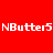 Four quadrants display the text 'NButter5' in white pixelated font against solid red, purple, blue, and purple backgrounds.