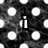 Black-and-white polka-dot background with white text reading "i love himm." in pixelated font, partially obscured by a gray rectangle.