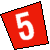 Red triangular shape with black outline containing white number 5, pixelated rendering on white background.