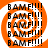 four identical orange and white spiral patterns with repeating black text "BAM F!!!" in a pixelated font