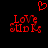 Red pixelated text 'Love Sticks' with a heart symbol above, displayed on a black background.