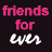 Animated contact sheet of six frames showing text variations with a pink and white color scheme on black background, featuring 'friends for ever' and 'friends for never' phrases with one frame crossed out by purple X.